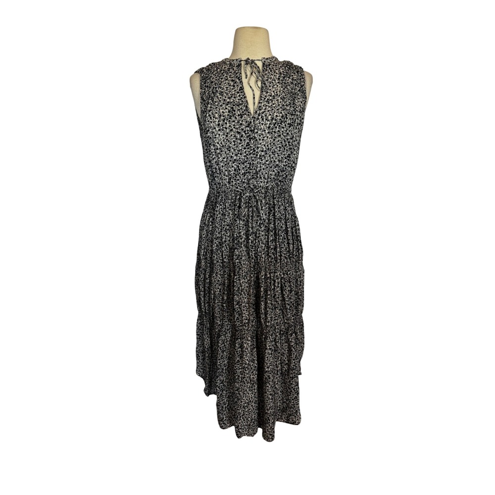 James Perse Black White Floral Sleeveless High-Low Tiered Midi Dress SZ @